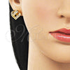 Arete Dormilona 02.282.0134 Oro Laminado, Diseño de Corazón y Baguette, con Blanca Zirconia Cubica, Pulido, Tono Dorado
