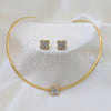 Collar y Dije 06.116.0148.1 Acero Inoxidable, Diseño de Flor, con Blanca Cristal, Pulido, Tono Dorado