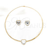 Collar y Dije 06.116.0153 Acero Inoxidable, Diseño de Corazón, con Blanca Cristal, Pulido, Tono Dorado