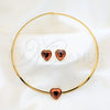 Collar y Dije 06.116.0153.1 Acero Inoxidable, Diseño de Corazón, con Rojo Naranja Cristal, Pulido, Tono Dorado