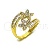 Anillo Multi Piedra 01.283.0065 Oro Laminado, Diseño de Flor y Baguette, con Blanca Zirconia Cubica, Pulido, Tono Dorado (One size fits all)