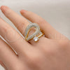 Anillo Multi Piedra 01.266.0076 Oro Laminado, Diseño de Gota, con Blanca Zirconia Cubica, Pulido, Tono Dorado (One size fits all)