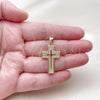 Dije Religioso 05.344.0002 Oro Laminado, Diseño de Cruz, con Blanca Micro Pave, Pulido, Tono Dorado