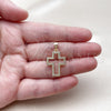 Dije Religioso 05.344.0003 Oro Laminado, Diseño de Cruz, con Blanca Zirconia Cubica, Pulido, Tono Dorado