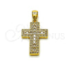 Dije Religioso 05.344.0004 Oro Laminado, Diseño de Cruz, con Blanca Zirconia Cubica and Blanca Micro Pave, Pulido, Tono Dorado