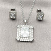 Juego de Arete y Dije de Adulto 10.448.0007 Rodio Laminado, Diseño de Cluster y Baguette, con Zirconia Cubica Blanca, Pulido, Rodinado