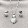Juego de Arete y Dije de Adulto 10.448.0021 Rodio Laminado, Diseño de Corazón, con Zirconia Cubica Blanca, Pulido, Rodinado