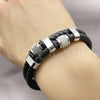 Pulsera Elegante 03.449.0001.09 Acero Inoxidable, Cuero Negro, Tono Plateado (Thickness, 9 Inches Length)