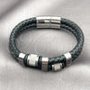 Pulsera Elegante 03.449.0001.09 Acero Inoxidable, Cuero Negro, Tono Plateado (Thickness, 9 Inches Length)