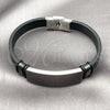 Pulsera con Placa 03.449.0003.09 Acero Inoxidable, Cuero Negro, Tono Plateado (15 MM Thickness, 9 Inches Length)