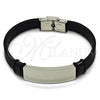 Pulsera con Placa 03.449.0003.09 Acero Inoxidable, Cuero Negro, Tono Plateado (15 MM Thickness, 9 Inches Length)