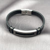 Pulsera con Placa 03.449.0004.09 Acero Inoxidable, Cuero Negro, Tono Plateado (12 MM Thickness, 9 Inches Length)