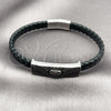 Pulsera Elegante 03.450.0001.09 Acero Inoxidable, Diseño de Calavera y Alas, Cuero Negro, Tono Plateado (08 MM Thickness, 9 Inches Length)