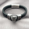 Pulsera Elegante 03.450.0005.09 Acero Inoxidable, Diseño de Leon, Cuero Negro, Tono Plateado (Thickness, 9 Inches Length)