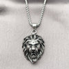Collares con Dije 04.451.0003.24 Acero Inoxidable, Diseño de Leon, Pulido, Tono Plateado (03 MM Thickness, 24 Inches Length)