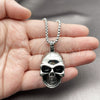 Collares con Dije 04.451.0008.24 Acero Inoxidable, Diseño de Calavera, Pulido, Tono Plateado (03 MM Thickness, 24 Inches Length)