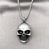 Collares con Dije 04.451.0008.24 Acero Inoxidable, Diseño de Calavera, Pulido, Tono Plateado (03 MM Thickness, 24 Inches Length)