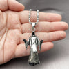 Collares con Dije 04.451.0010.24 Acero Inoxidable, Diseño de Santa Muerte, Pulido, Tono Plateado (03 MM Thickness, 24 Inches Length)