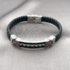Pulsera Elegante 03.219.0002.09 Acero Inoxidable, Cuero Negro, Tono Plateado (10 MM Thickness, 9 Inches Length)