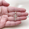 Dije Religioso 05.213.0207 Oro Laminado, Diseño de Cruz, con Micro Pave Blanca, Pulido, Tono Dorado