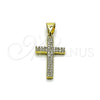Dije Religioso 05.213.0207 Oro Laminado, Diseño de Cruz, con Micro Pave Blanca, Pulido, Tono Dorado
