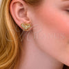 Arete Dormilona 02.456.0002 Oro Laminado, Diseño de Mariposa y Mama, con Zirconia Cubica Blanca, Pulido, Tono Dorado