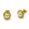 Arete Dormilona 02.456.0003 Oro Laminado, Diseño de Nudo y Torcido, con Perla Marfil, Pulido, Tono Dorado