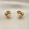 Arete Dormilona 02.456.0006 Oro Laminado, Diseño de Corazón y Nudo, con Perla Marfil, Pulido, Tono Dorado