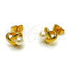 Arete Dormilona 02.456.0006 Oro Laminado, Diseño de Corazón y Nudo, con Perla Marfil, Pulido, Tono Dorado