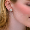 Arete Dormilona 02.456.0011 Oro Laminado, Diseño de Trébol de Cuatro Hojas, con Zirconia Cubica Blanca, Pulido, Tono Dorado