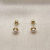 Arete Dormilona 02.456.0013 Oro Laminado, Diseño de Bola, con Perla Marfil, Pulido, Tono Dorado