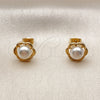 Arete Dormilona 02.456.0018 Oro Laminado, Diseño de Flor, con Perla Marfil, Pulido, Tono Dorado