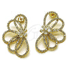 Arete Dormilona 02.457.0005 Oro Laminado, Diseño de Flor y Gota, con Cristal Blanca y Zirconia Cubica Blanca, Pulido, Tono Dorado