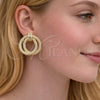 Arete Dormilona 02.457.0012 Oro Laminado, Diseño de Baguette, con Zirconia Cubica Blanca y Micro Pave Blanca, Pulido, Tono Dorado