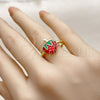 Anillo Elegante 01.381.0010 Oro Laminado, Diseño de Fresa, Esmaltado Rojo, Tono Dorado (Talla Unica)