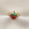 Anillo Elegante 01.381.0010 Oro Laminado, Diseño de Fresa, Esmaltado Rojo, Tono Dorado (Talla Unica)