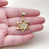 Dije Religioso 05.342.0233 Oro Laminado, Diseño de Estrella de Davi, con Zirconia Cubica Blanca, Pulido, Tono Dorado