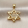 Dije Religioso 05.342.0233 Oro Laminado, Diseño de Estrella de Davi, con Zirconia Cubica Blanca, Pulido, Tono Dorado