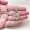 Dije Religioso 05.342.0235 Oro Laminado, Diseño de Estrella de Davi, con Zirconia Cubica Blanca, Pulido, Tono Dorado