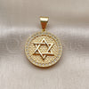 Dije Religioso 05.342.0237 Oro Laminado, Diseño de Estrella de Davi, con Zirconia Cubica Blanca, Pulido, Tono Dorado