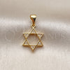 Dije Religioso 05.342.0236 Oro Laminado, Diseño de Estrella de Davi, con Zirconia Cubica Blanca, Pulido, Tono Dorado