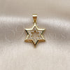 Dije Religioso 05.459.0008 Oro Laminado, Diseño de Estrella de Davi, con Zirconia Cubica Blanca, Pulido, Tono Dorado
