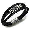 Pulsera Elegante 03.462.0001.09 Acero Inoxidable, Diseño de Llave Griega, Cuero Negro, Tono Plateado (Grosor 20 MM, 9 Pulgadas de Largo)