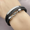 Pulsera Elegante 03.462.0002.09 Acero Inoxidable, Cuero Negro, Tono Plateado (Grosor 21 MM, 9 Pulgadas de Largo)