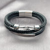 Pulsera Elegante 03.462.0002.09 Acero Inoxidable, Cuero Negro, Tono Plateado (Grosor 21 MM, 9 Pulgadas de Largo)