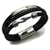Pulsera Elegante 03.462.0002.09 Acero Inoxidable, Cuero Negro, Tono Plateado (Grosor 21 MM, 9 Pulgadas de Largo)