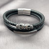 Pulsera Elegante 03.462.0003.09 Acero Inoxidable, Diseño de Calavera, Cuero Negro, Tono Plateado (Grosor 22 MM, 9 Pulgadas de Largo)