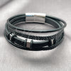 Pulsera Elegante 03.462.0004.09 Acero Inoxidable, Cuero Negro, Tono Plateado (Grosor 25 MM, 9 Pulgadas de Largo)