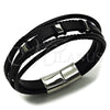 Pulsera Elegante 03.462.0004.09 Acero Inoxidable, Cuero Negro, Tono Plateado (Grosor 25 MM, 9 Pulgadas de Largo)