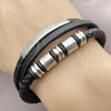 Pulsera Elegante 03.462.0007.09 Acero Inoxidable, Cuero Negro, Tono Plateado (Grosor 24 MM, 9 Pulgadas de Largo)